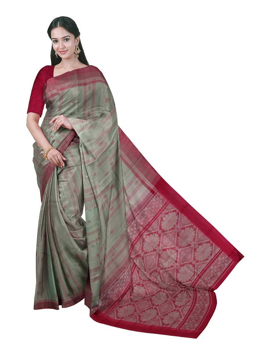 Gracecharm Kanchi Cotton Striped Diamond Butta Design with Contrast Border Saree