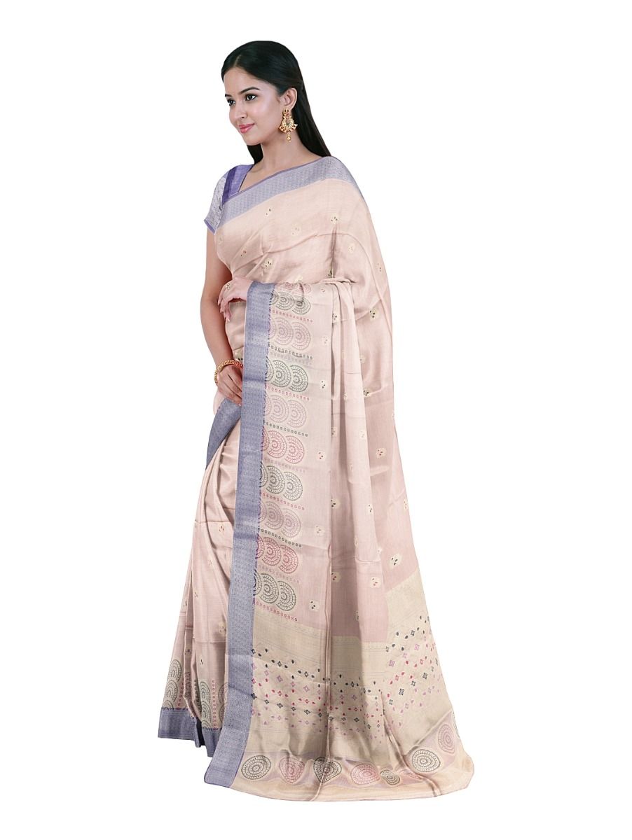Gracecharm Art Dupion Floral Bud Butta Circle Medallion Pallu Saree