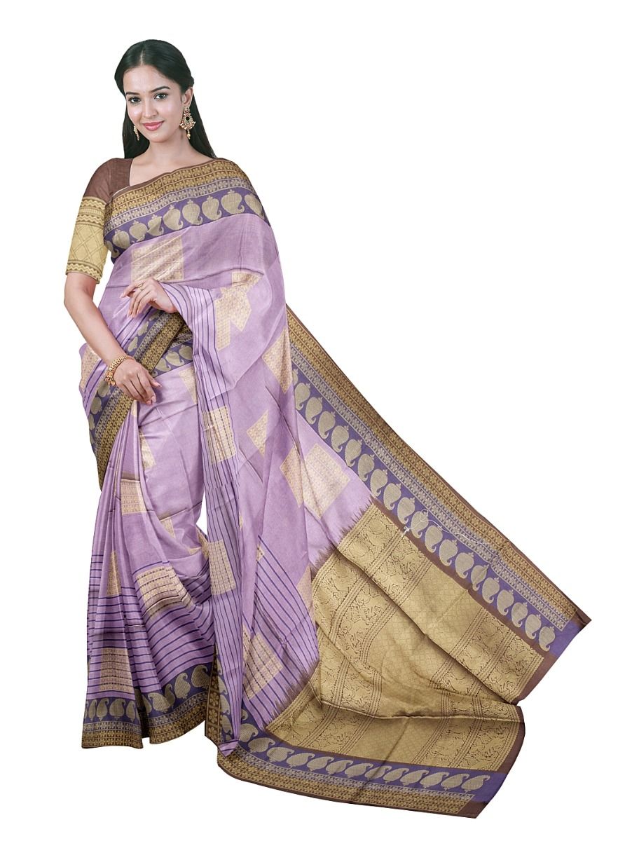 Gracecharm Art Dupion Floral Grid Butta Paisley Border Saree