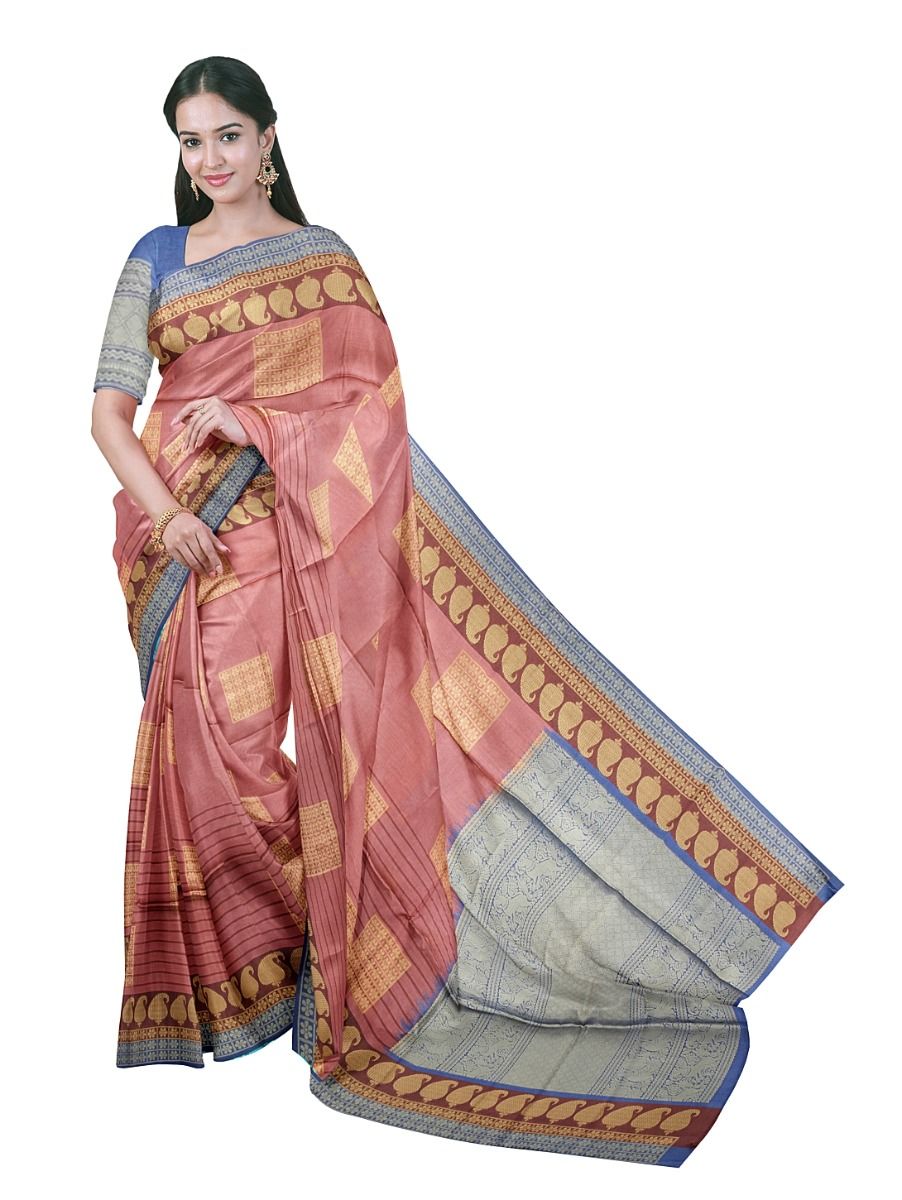 Gracecharm Art Dupion Floral Grid Butta Annapakshi Yali Pallu Saree