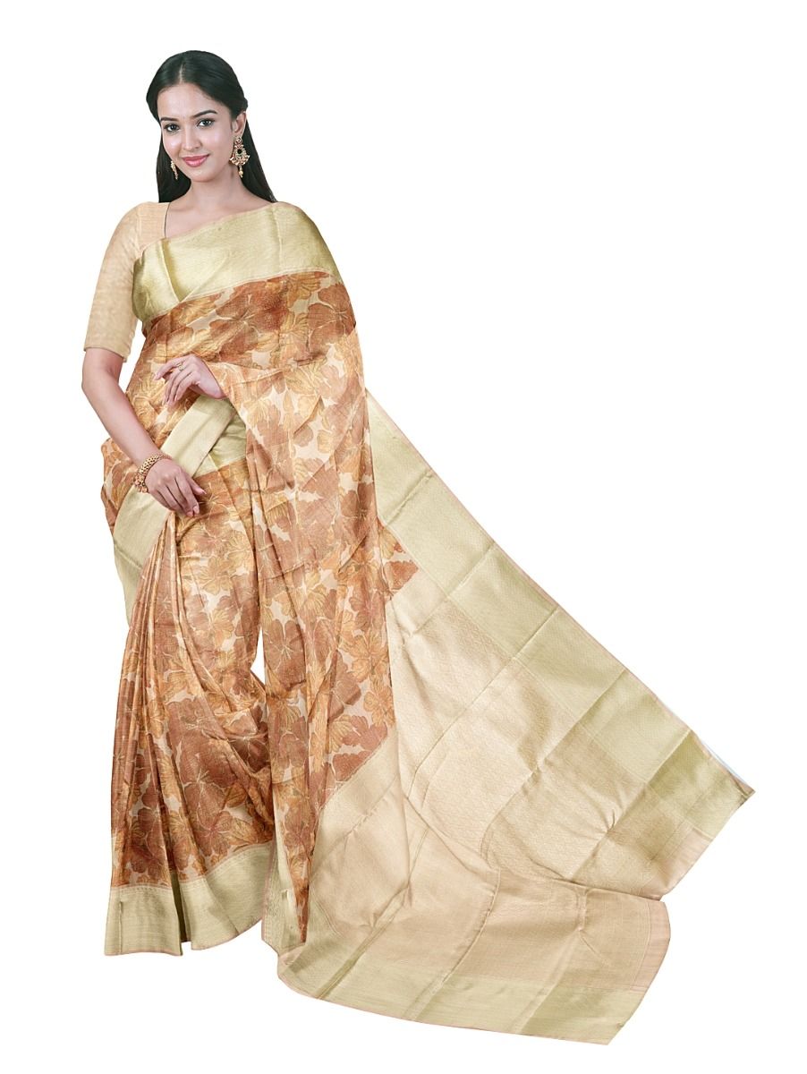 Gracecharm Art Soft Silk Hibiscus Floral Print Border Saree