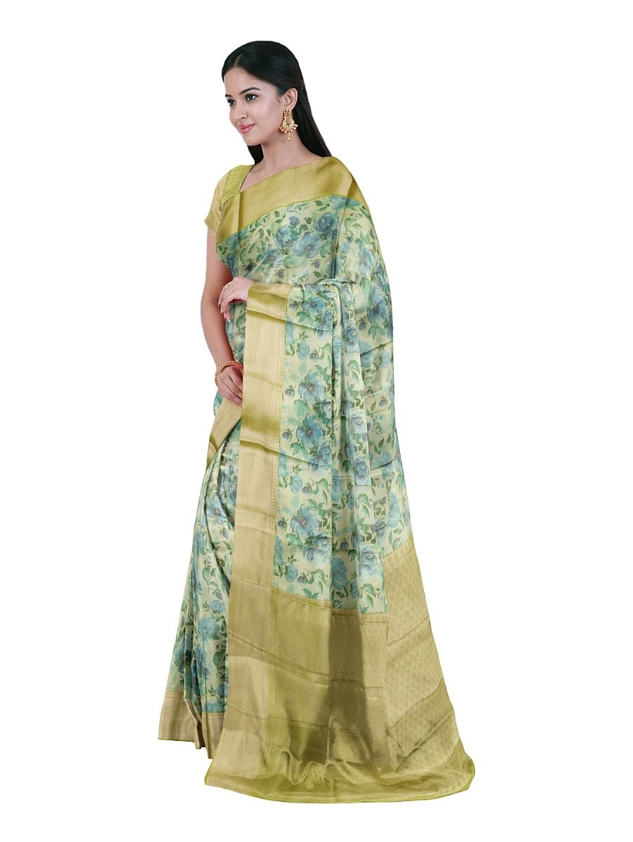 Gracecharm Art Soft Silk Watercolour Rose Floral Print Border Saree