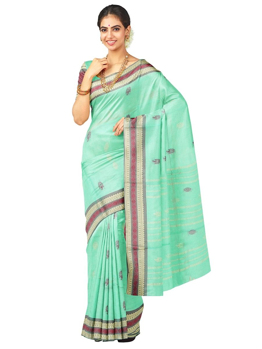 Kanmanie Cotton Floral Butta with 5-Inch Traditional Border Saree
