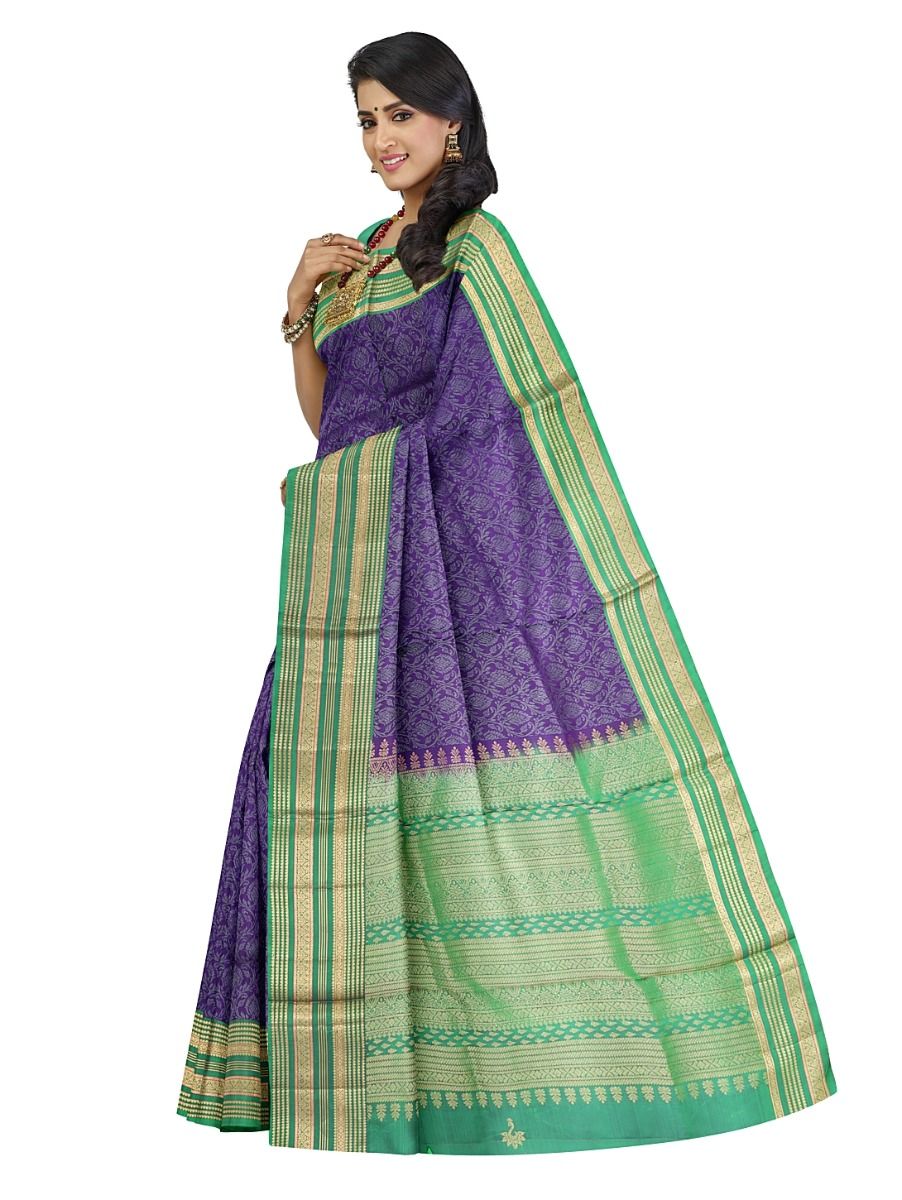 Kanmanie Soft Silk Allover Floral Jaal with 6 Inch Border Saree
