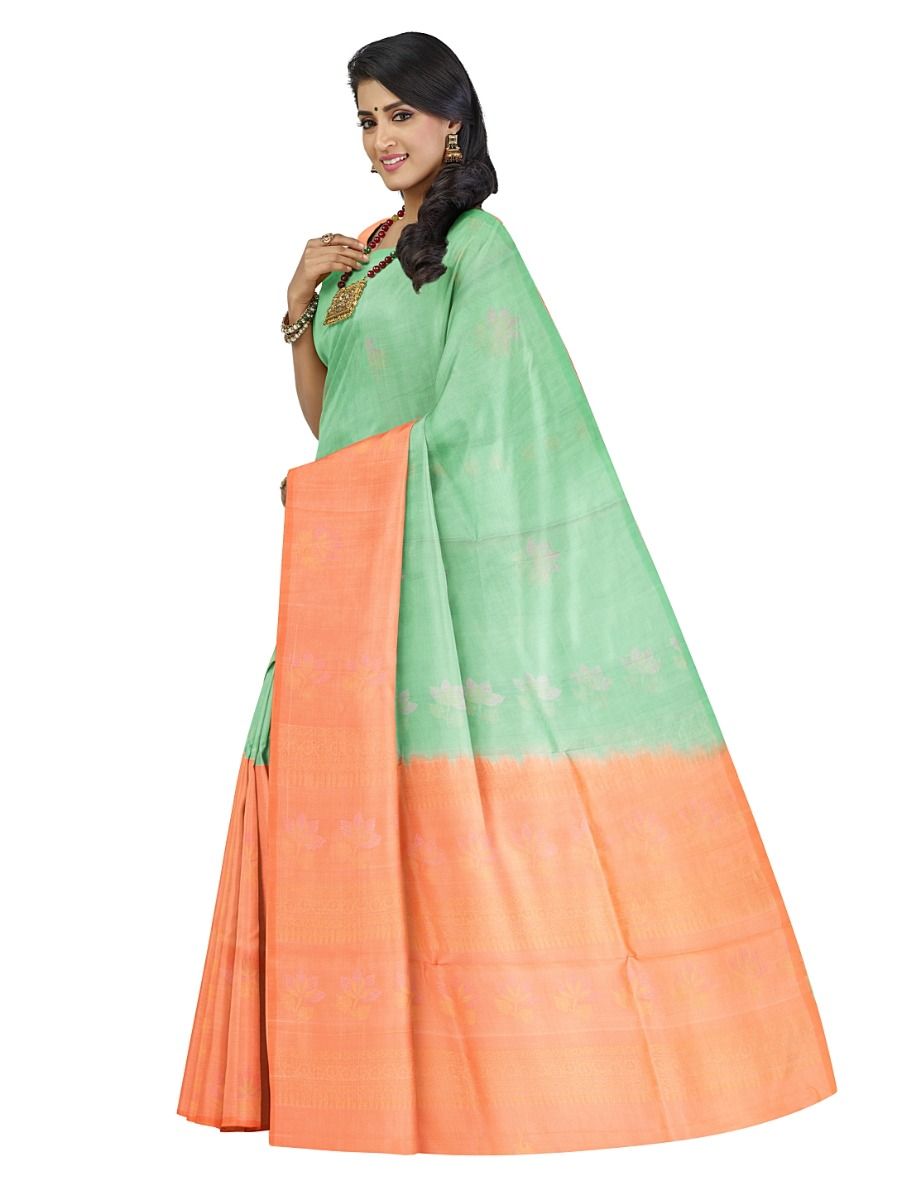Kanmanie Pure Soft Silk Half-and-Half Floral Butta with Ornamental Stripe Pallu Saree