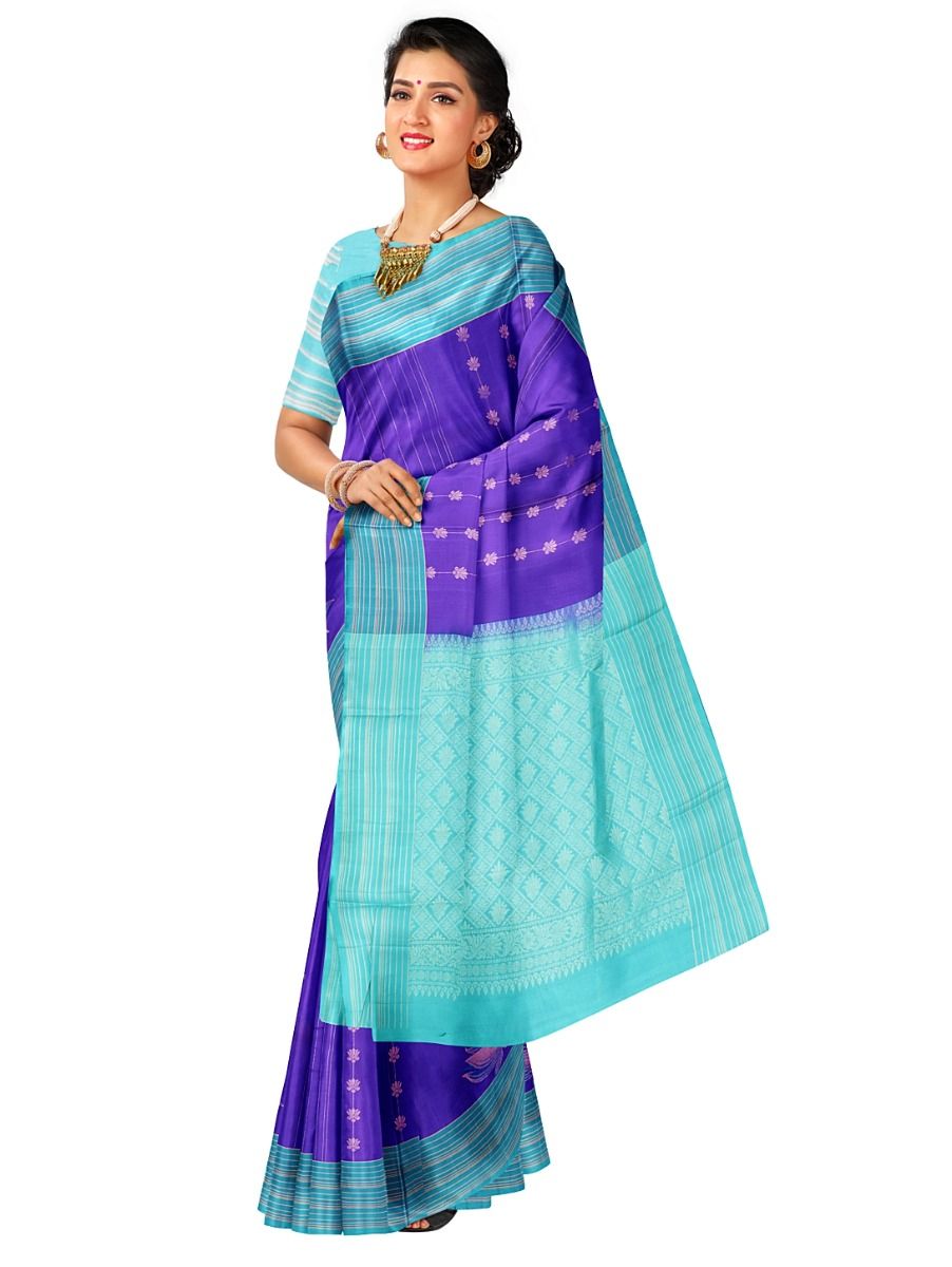Kanmanie Pure Soft Silk Lotus Butta with 5-Inch Zari Line Border Saree