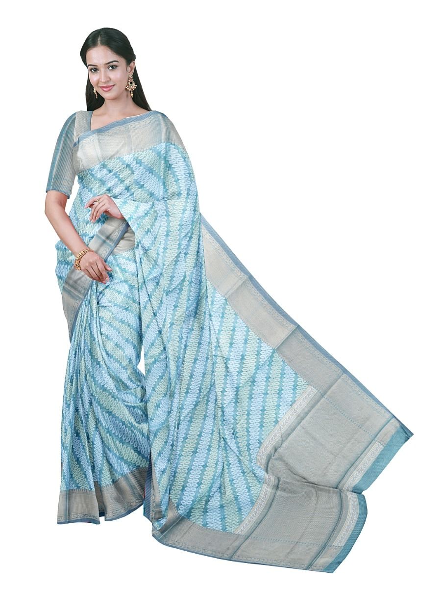 Gracecharm Fancy Super Net Diagonal Leaf Vine Stripe with Chevron Pallu Saree