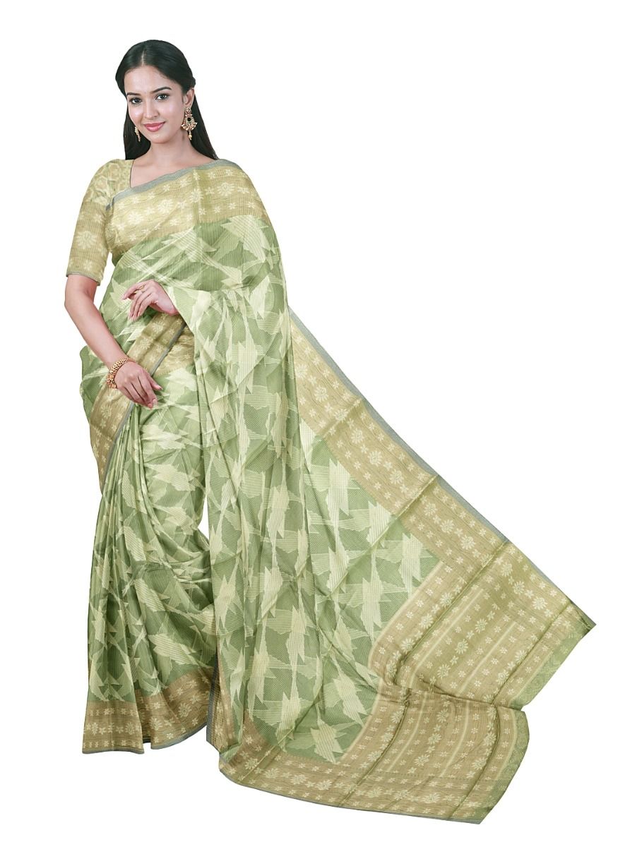 Gracecharm Fancy Super Net Interlocking Ribbon Lattice with Floral Stripe Pallu Saree