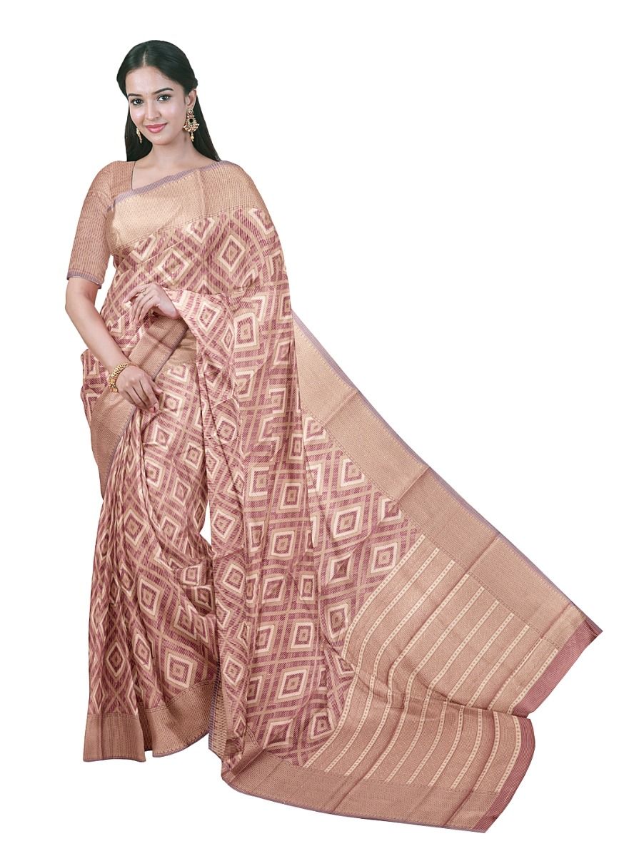 Gracecharm Super Net Concentric Diamond Lattice with Herringbone Stripe Pallu Saree