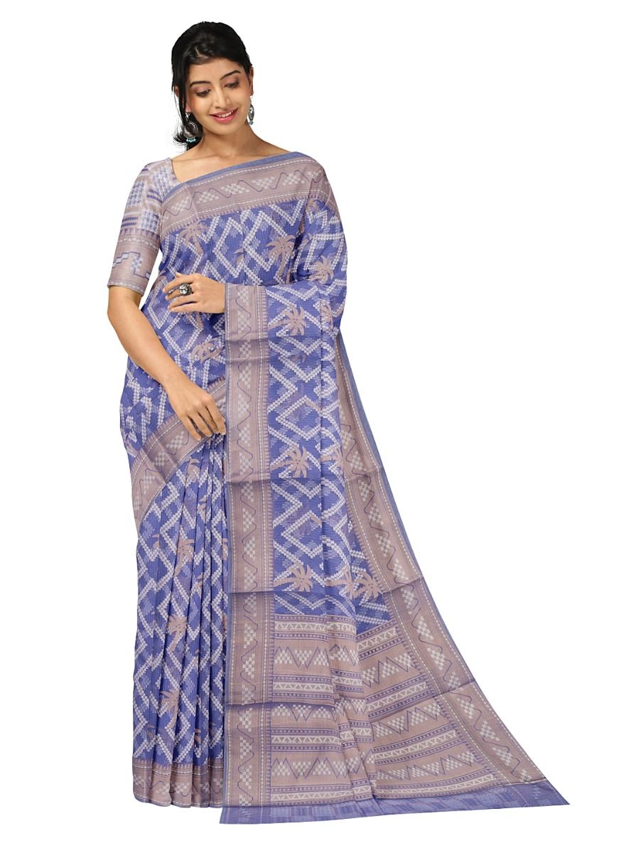 Gracecharm Super Net Palm Tree Diamond Lattice with Geometric Stripe Pallu Saree
