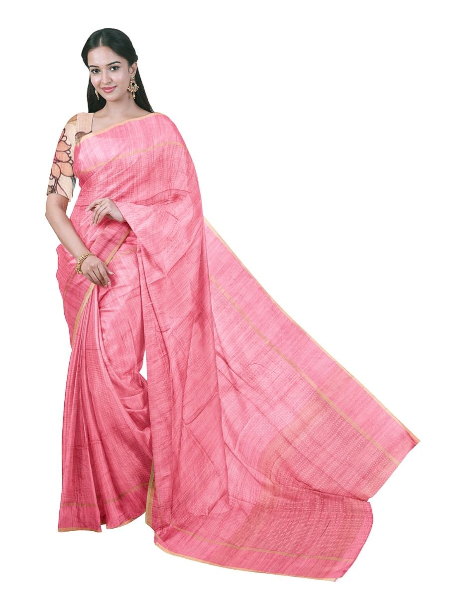 Gracecharm Semi Linen Dotted Stripe with Horizontal Stripe Pallu Saree