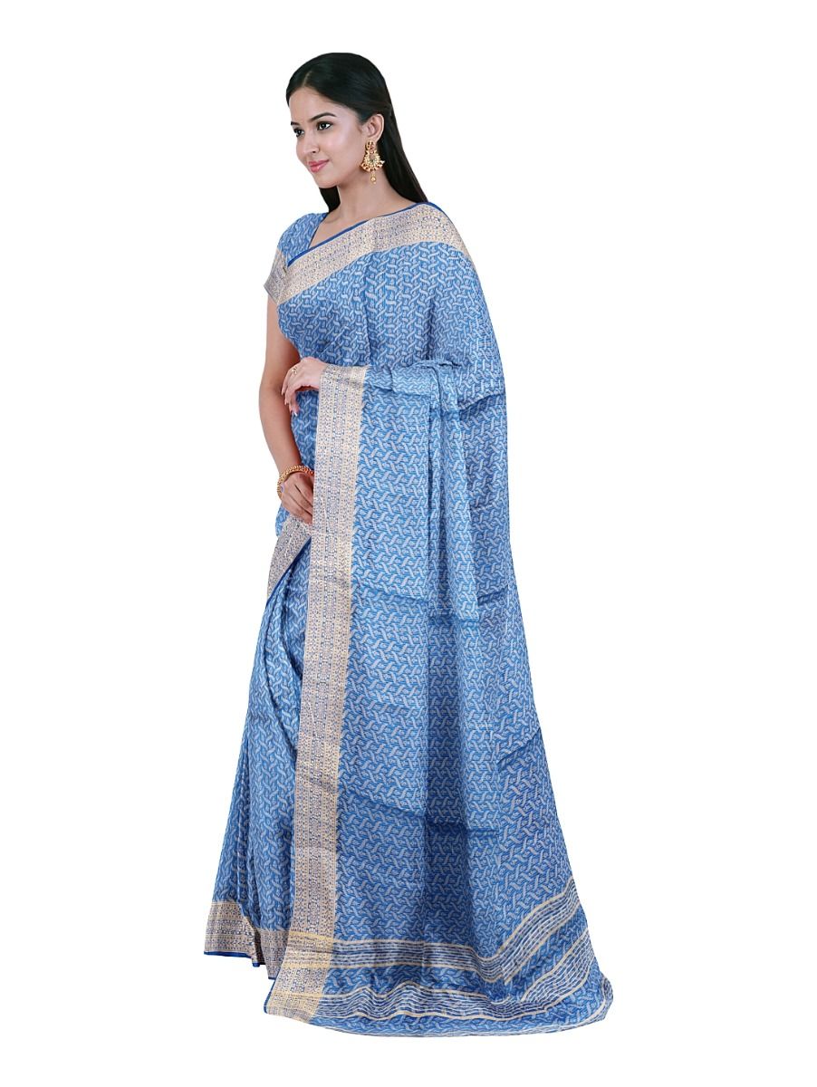 Gracecharm Semi Jute Interlaced Ribbon Lattice with Stripe Pallu Saree