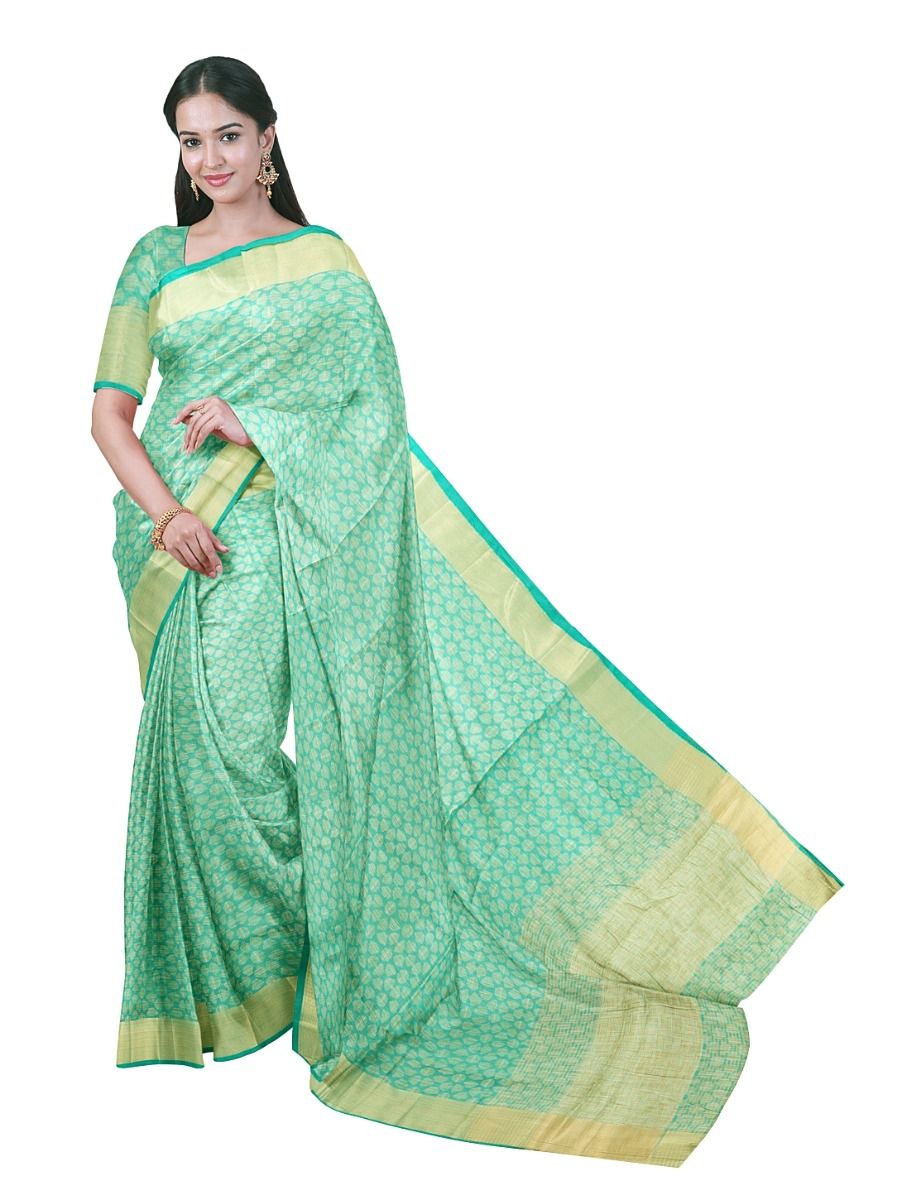 Gracecharm Semi Jute Geometric Oval Mesh with Geometric Panel Pallu Saree