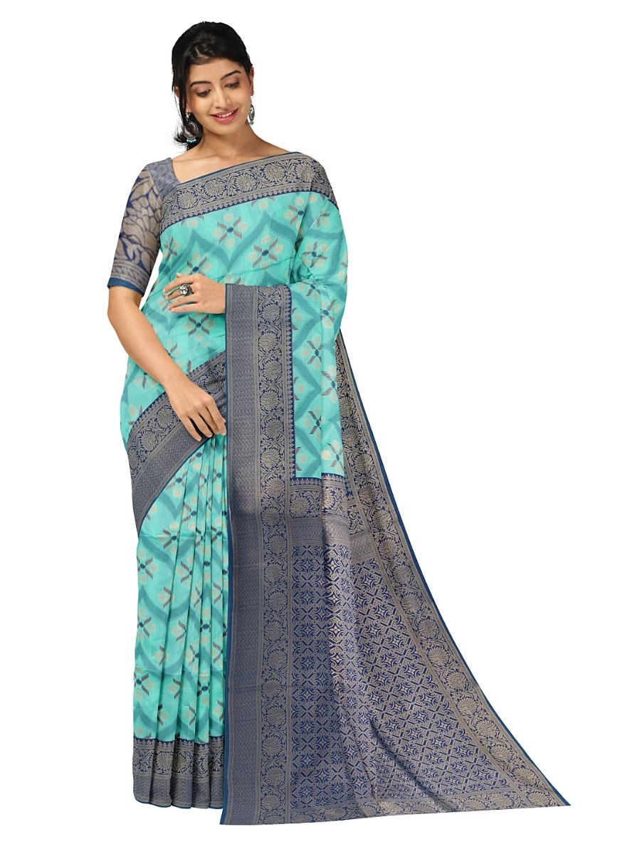 Gracecharm Semi Dupion Chevron Pinwheel Quatrefoil Lattice Pallu Saree