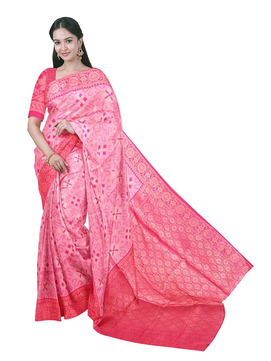 Gracecharm Semi Dupion Floral Scroll Ogee Pallu Elephant Border Saree