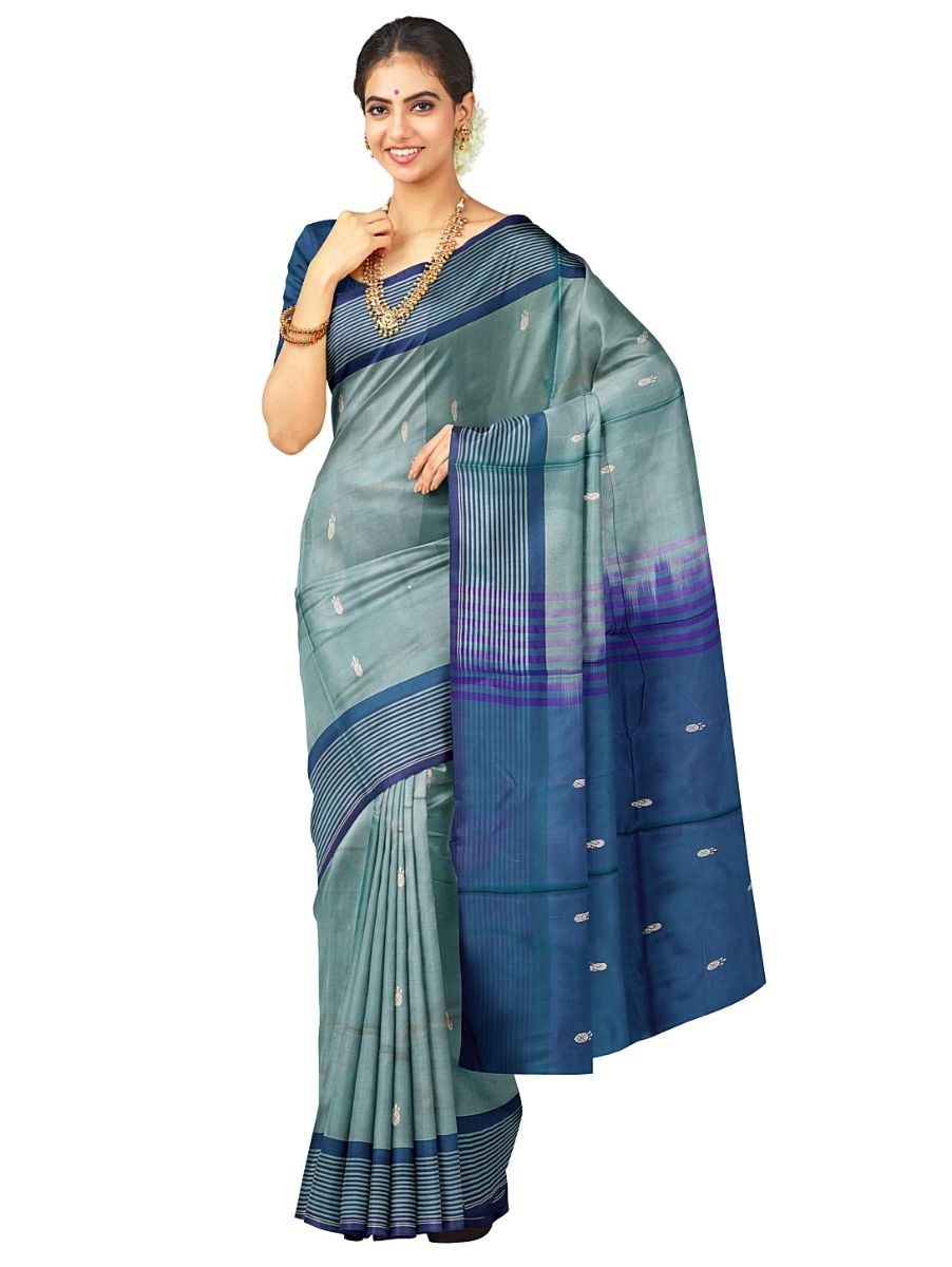 Kanmanie Vazhainaar Pattu Aqua Blue Peacock Blue Butta Saree