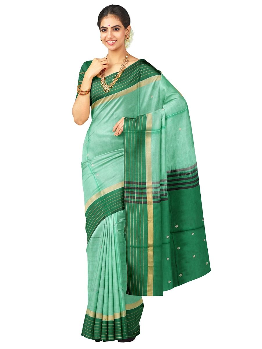 Kanmanie Vazhainaar Pattu Floral Butta Zari Striped Border Saree