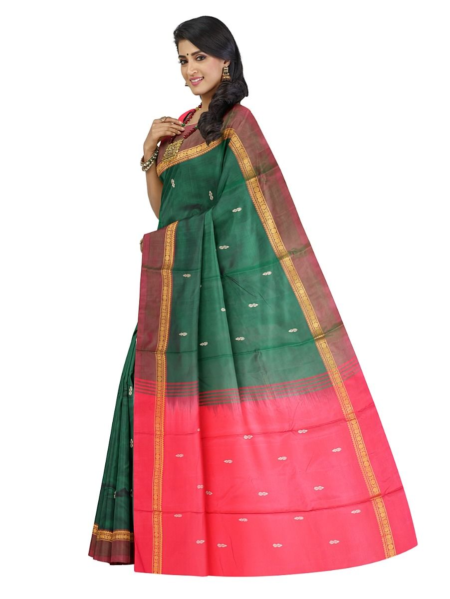 Kanmanie Vazhainaar Pattu Floral Butta Zari Medallion Border Saree