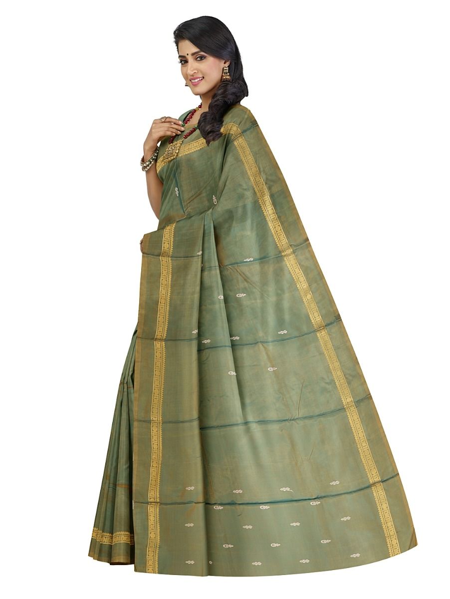 Kanmanie Vazhainaar Pattu Twin Leaf Geometric Zari Border Saree