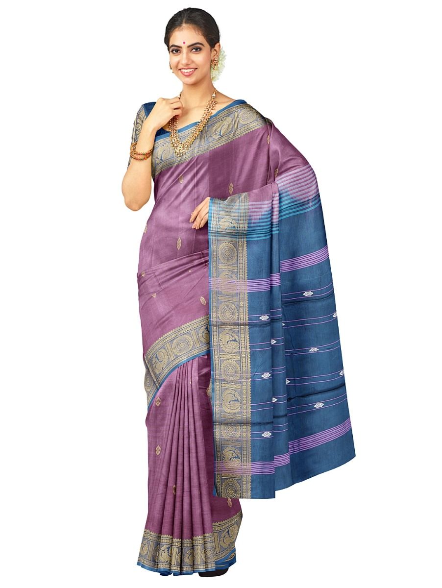 Kanmanie Vazhainaar Pattu Peacock Medallion Zari Border Saree