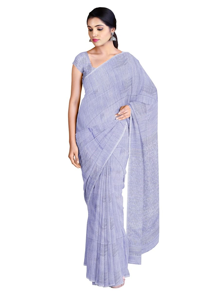 Kanmanie Softy Silk Periwinkle Blue Butta Geometric Pallu Saree