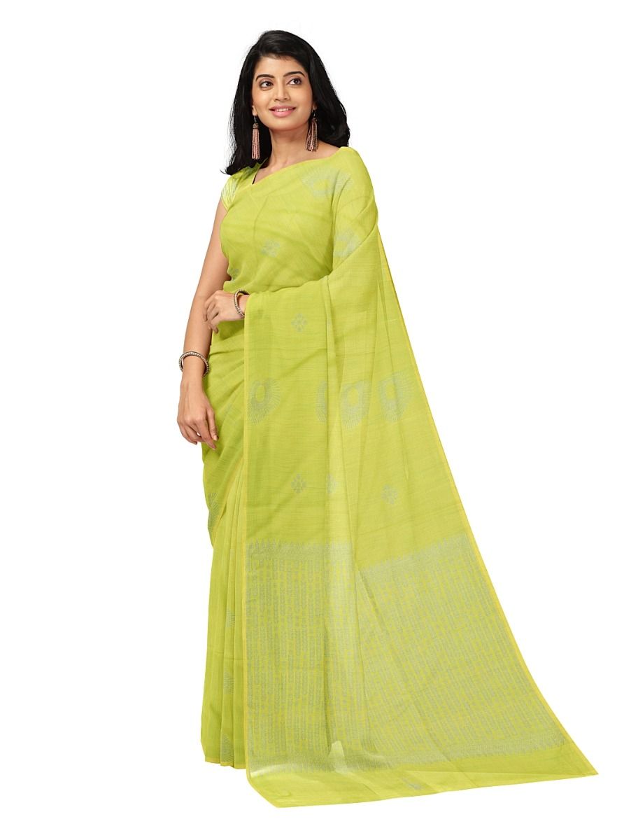 Kanmanie Softy Silk Lime Green Peacock Feather Pallu Saree