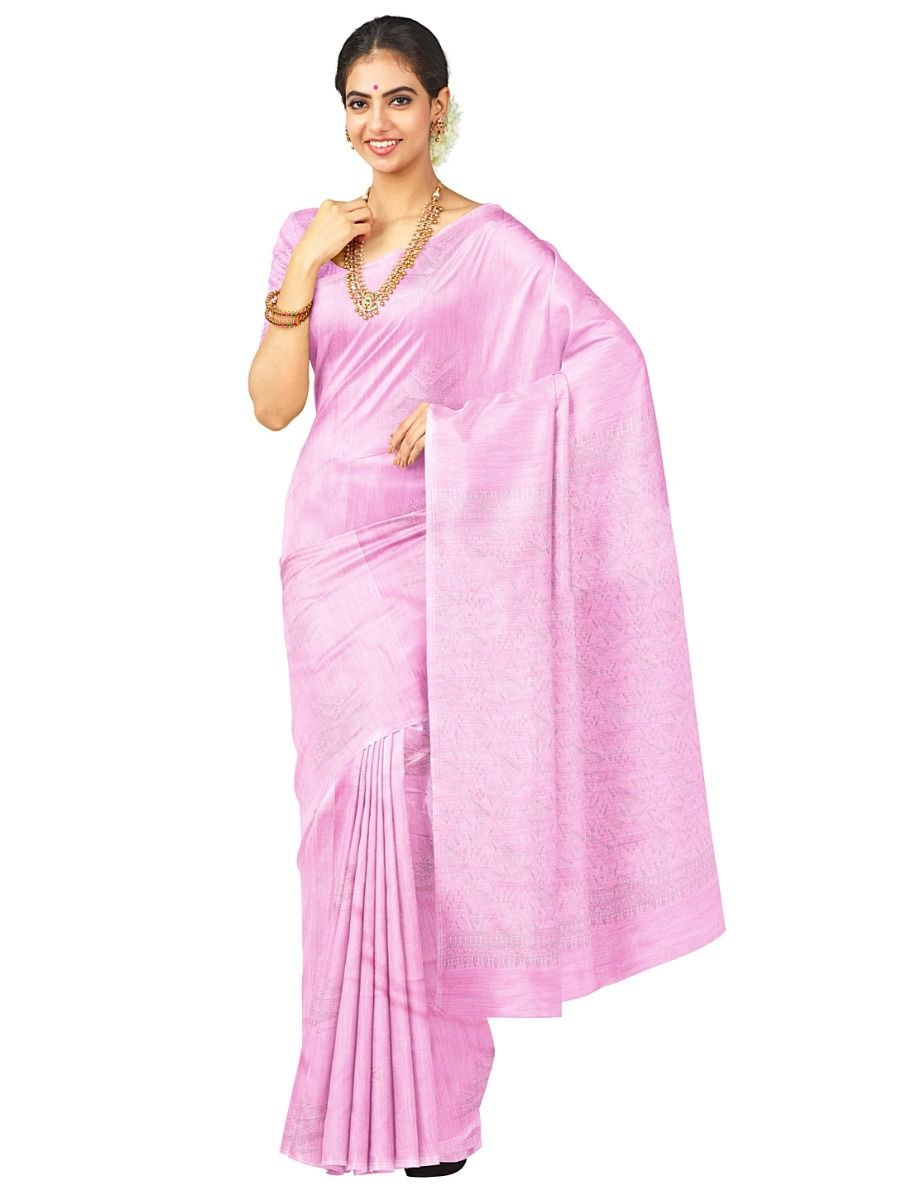 Kanmanie Softy Silk Pastel Pink Leaf Geometric Pallu Saree