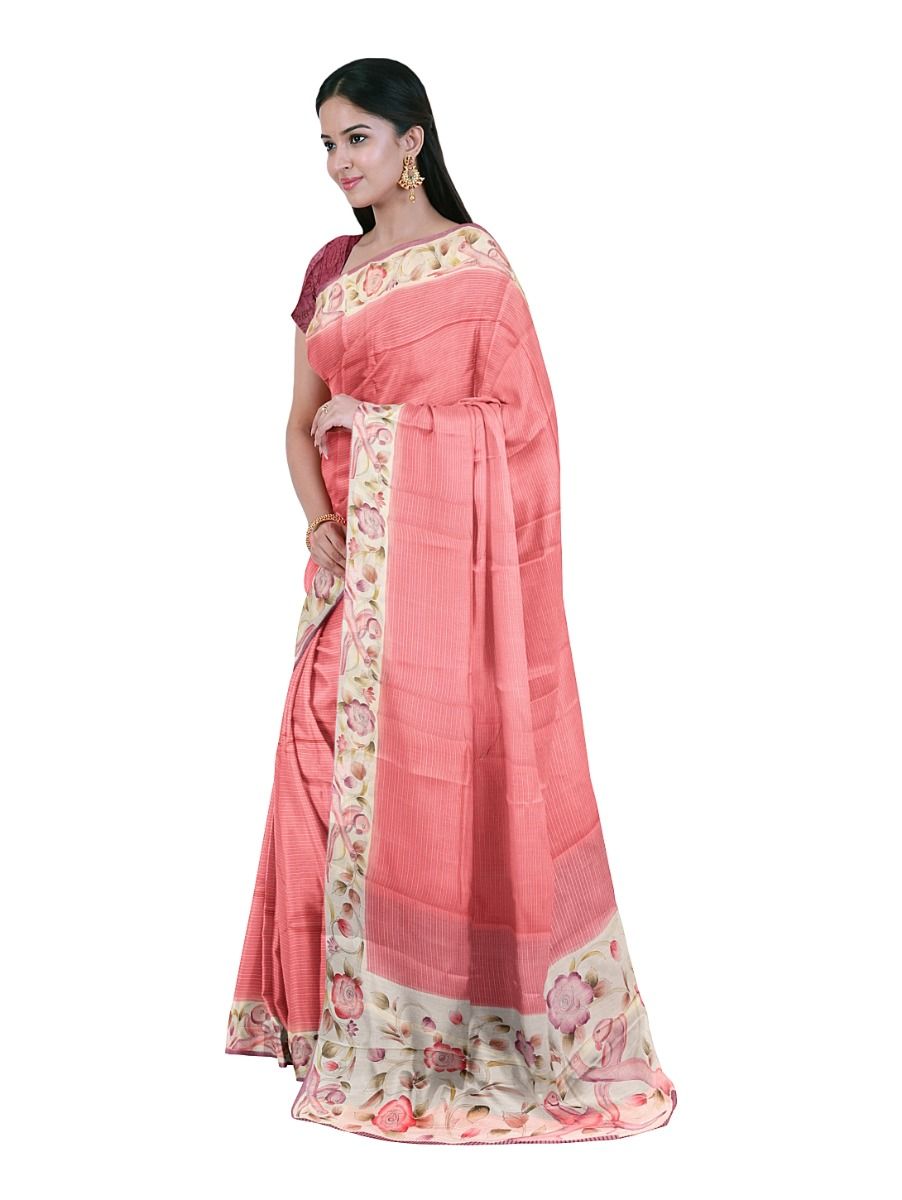 Banarasi Katan Silk Striped Floral Bird Border Saree
