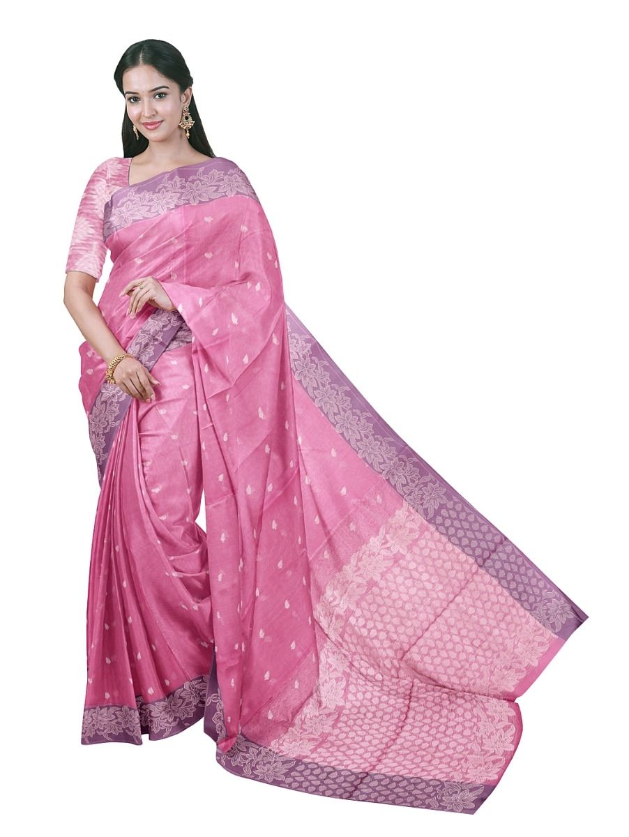 Gracecharm Kora Silk Cotton Butta with Floral Jacquard Border Saree