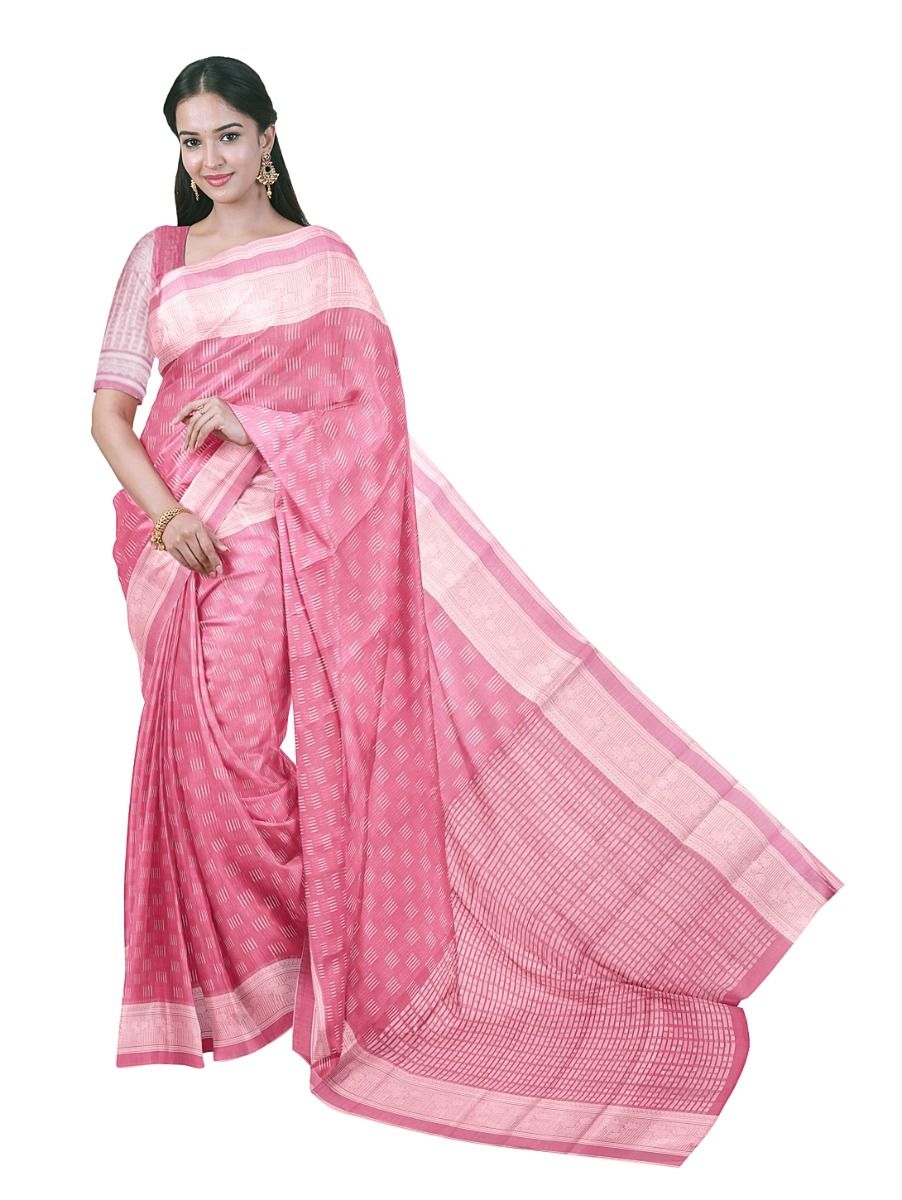 Gracecharm Kora Silk Cotton Stripe Butta with Floral Border Saree