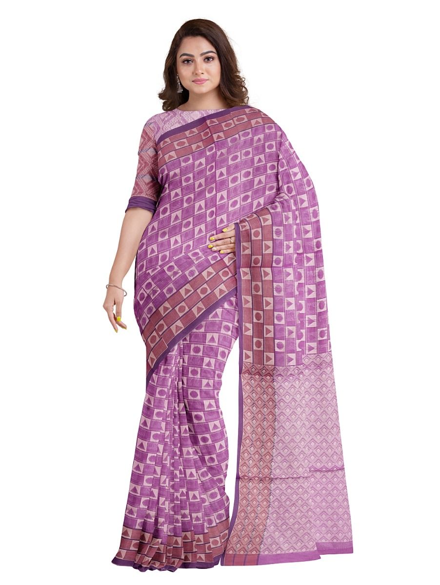 Gracecharm Kora Silk Cotton Triangle Circle with Diamond Jaal Pallu Saree