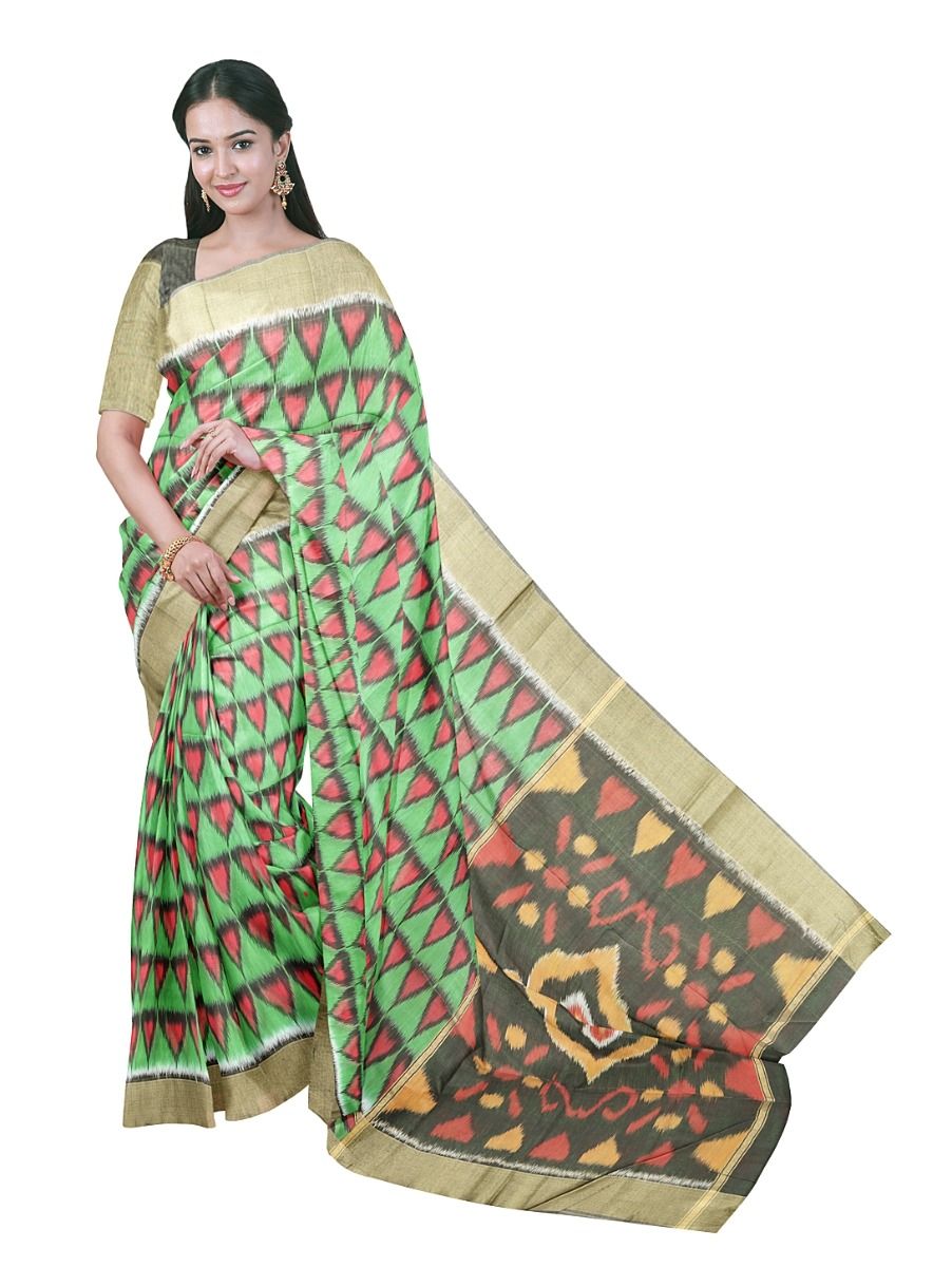 Gracecharm Pochampally Silk Cotton Triangle Butta Geometric Pallu Saree
