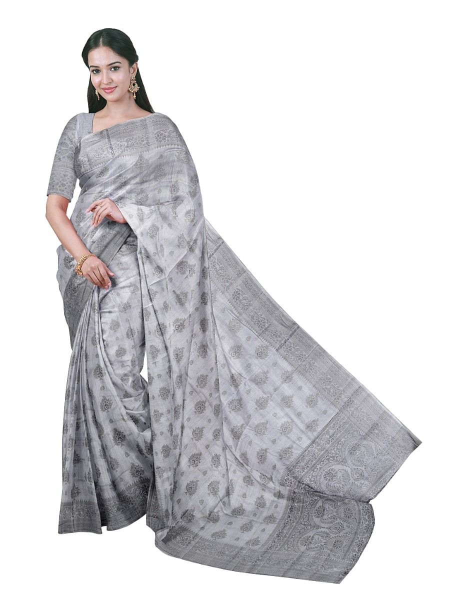 Gracecharm Semi Jute Floral Butta with Floral Jaal Pallu Saree
