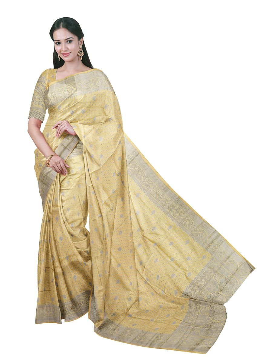 Gracecharm Semi Jute Butta and Floral Medallion Pallu Saree