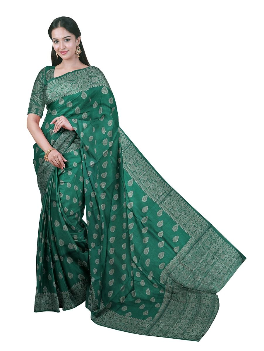 Gracecharm Semi Jute Teardrop Butta with Floral Vine Pallu Saree