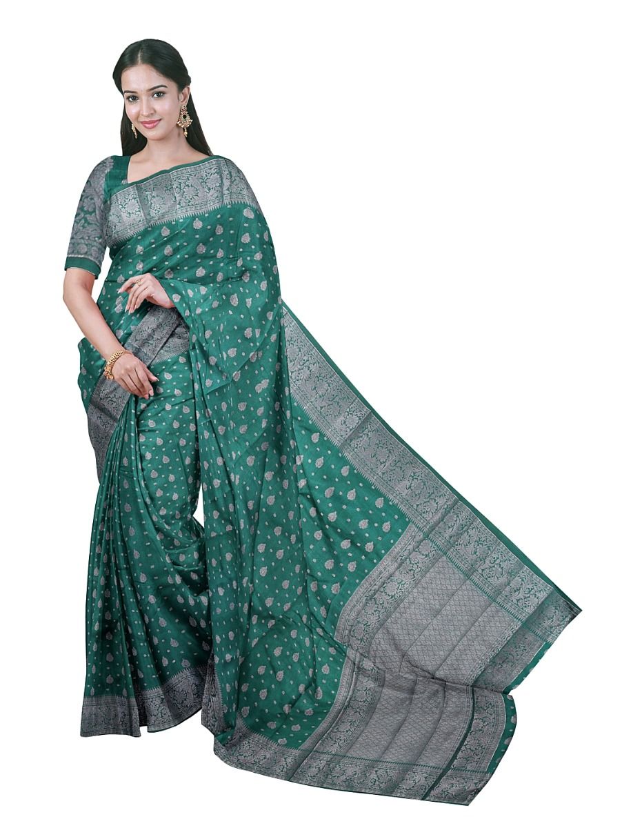 Gracecharm Semi Jute Butta with Ornate Floral Vine Border Saree