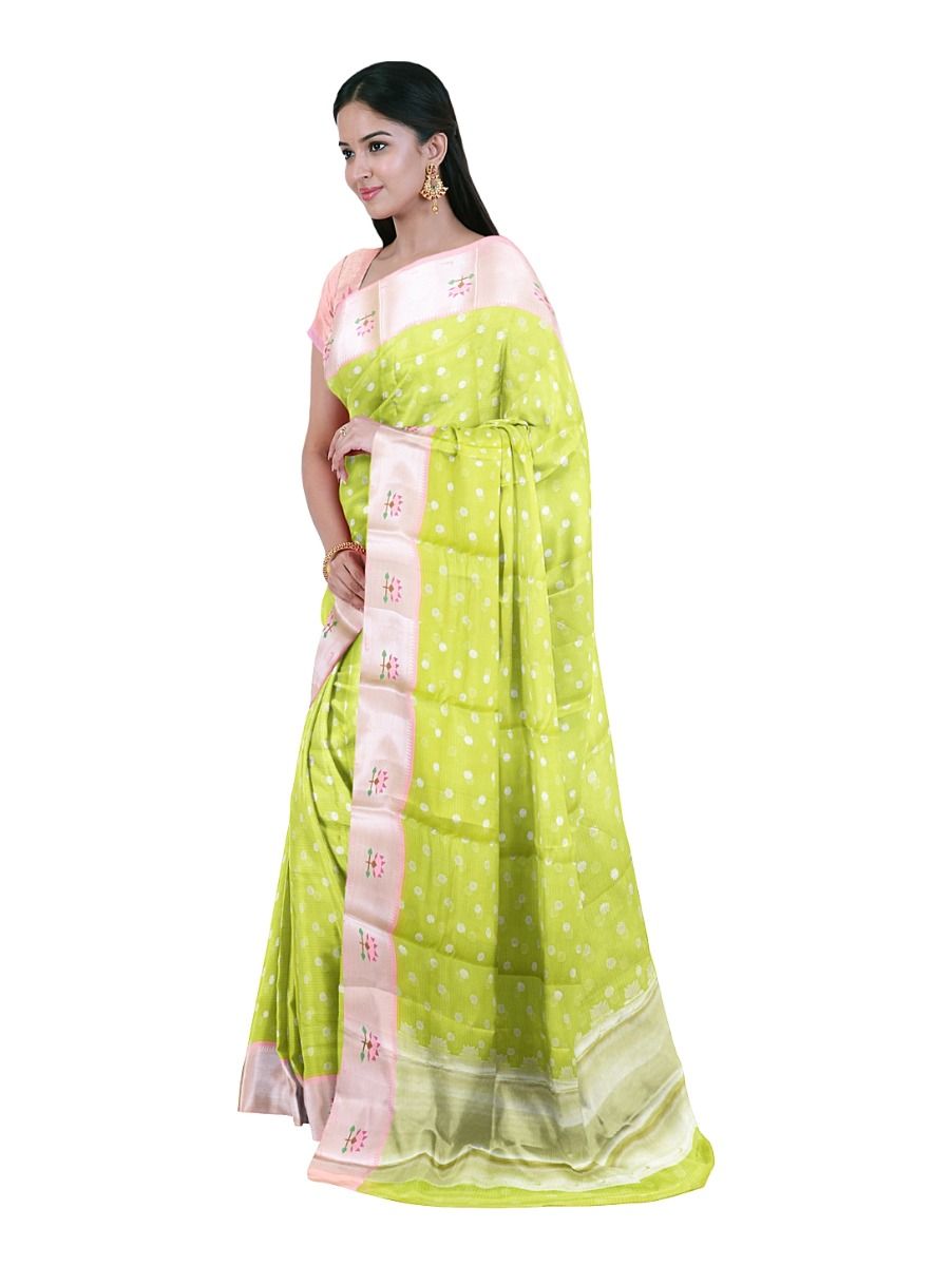 GraceCharm Manipuri Cotton Floral Butta with Contrast Border Saree
