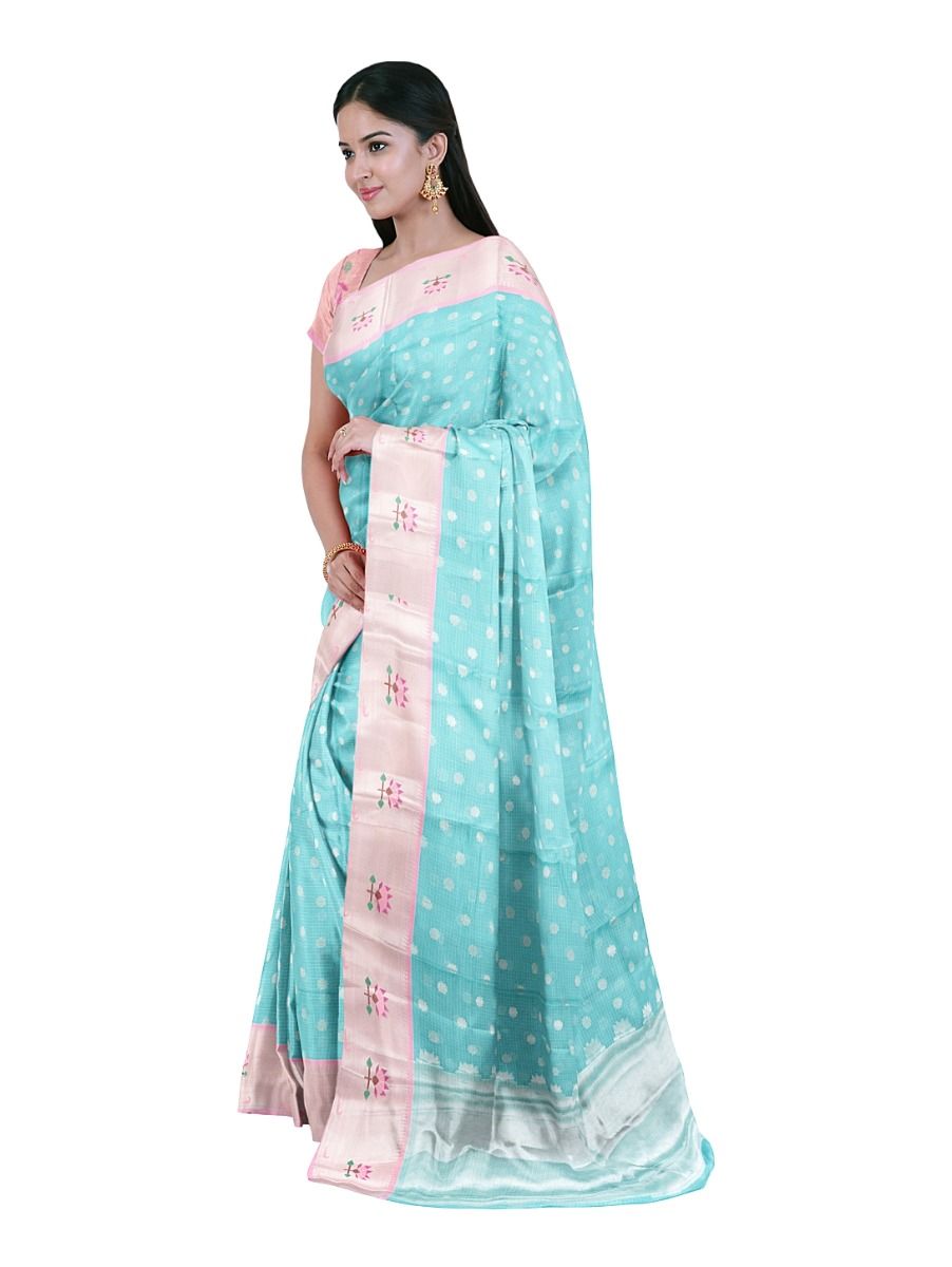 GraceCharm Manipuri Cotton Floral Buta with Lotus Motif Border Saree