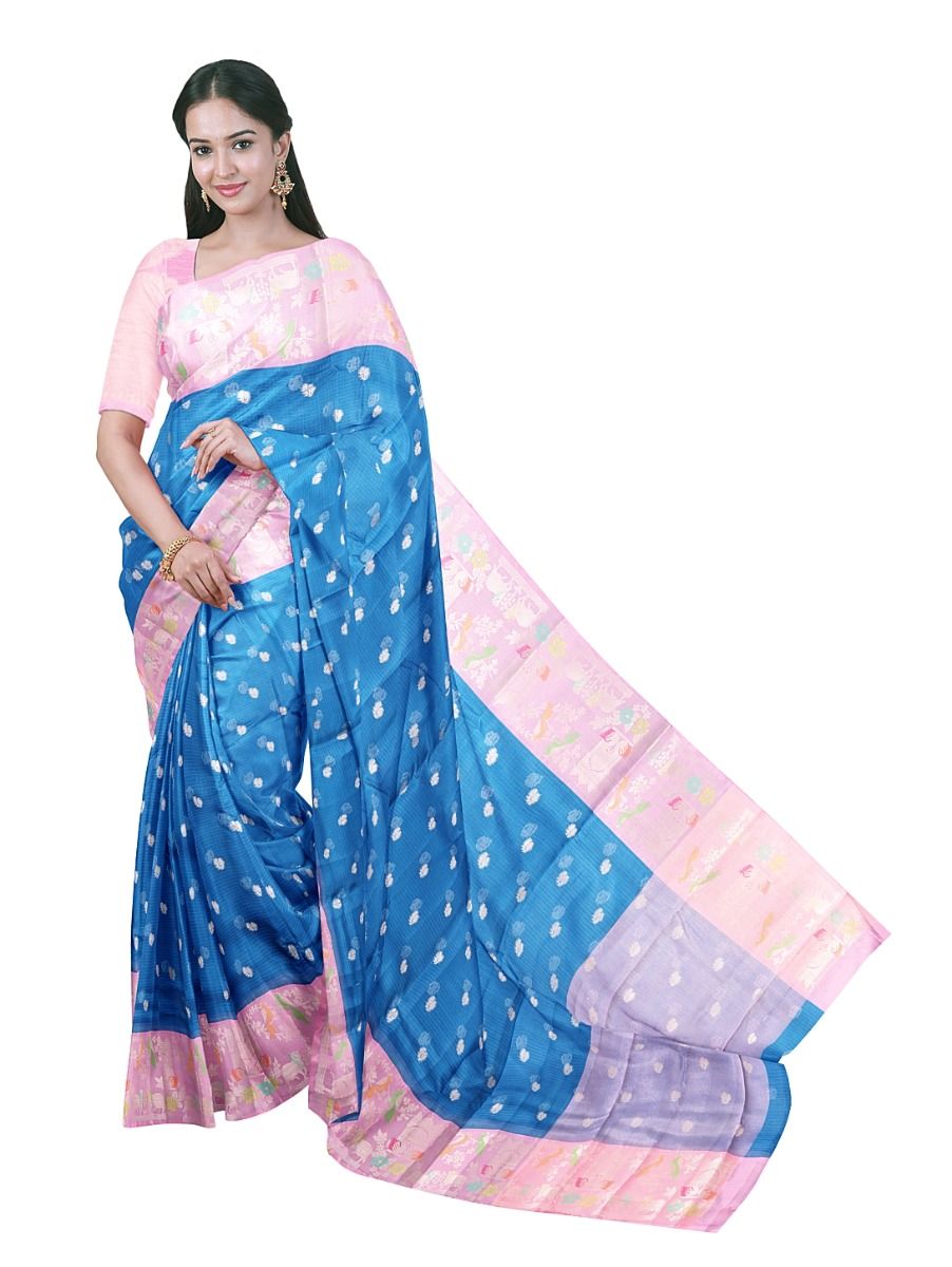 GraceCharm Manipuri Cotton Butta with Floral Bird Motif Border Saree