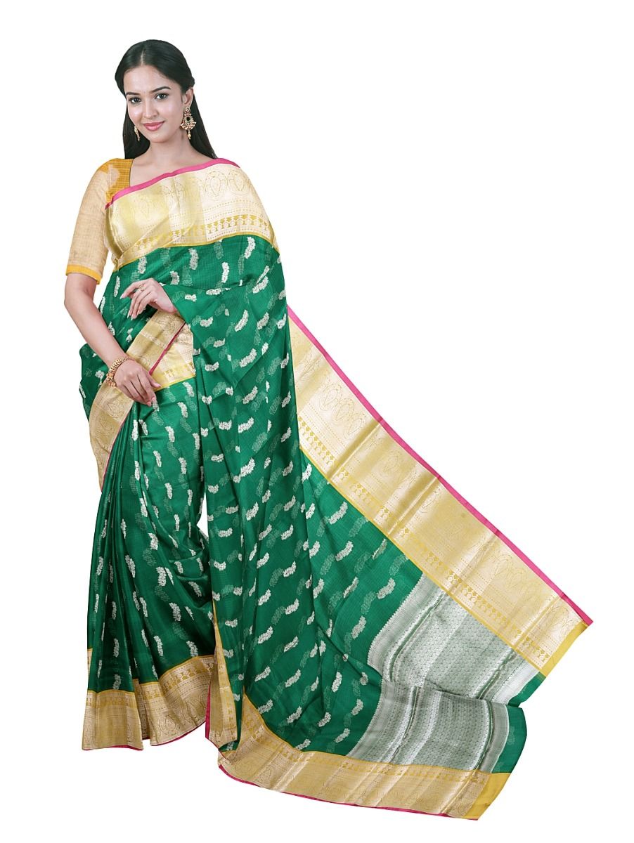 GraceCharm Manipuri Cotton Floral Buta with Ornamental Medallion Border Saree