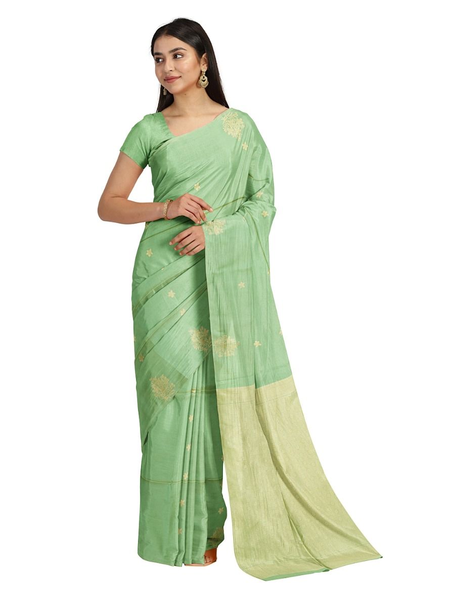 Gracecharm Art Soft Silk Floral Butta with Fine Floral Brocade Pallu Saree