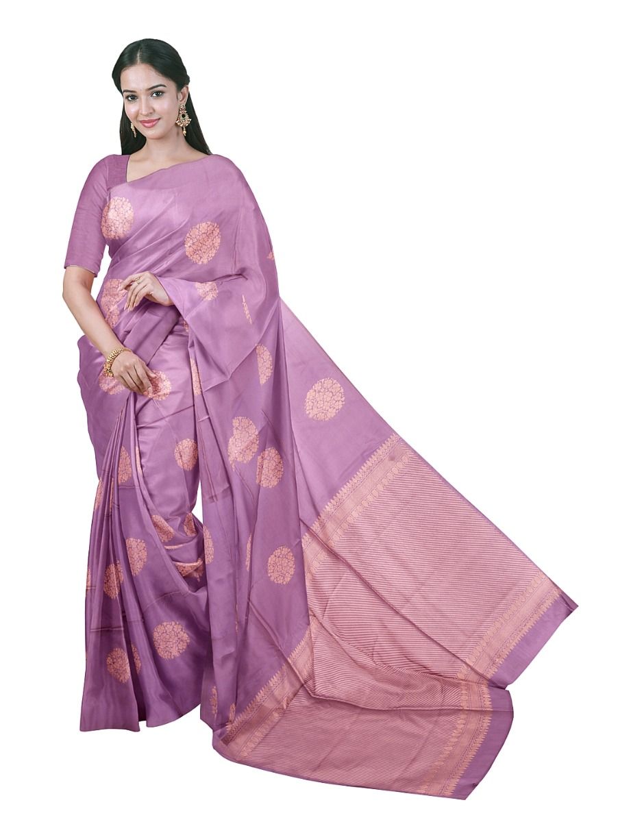 Gracecharm Art Soft Silk Round Floral Butta with Diagonal Stripe Pallu Saree