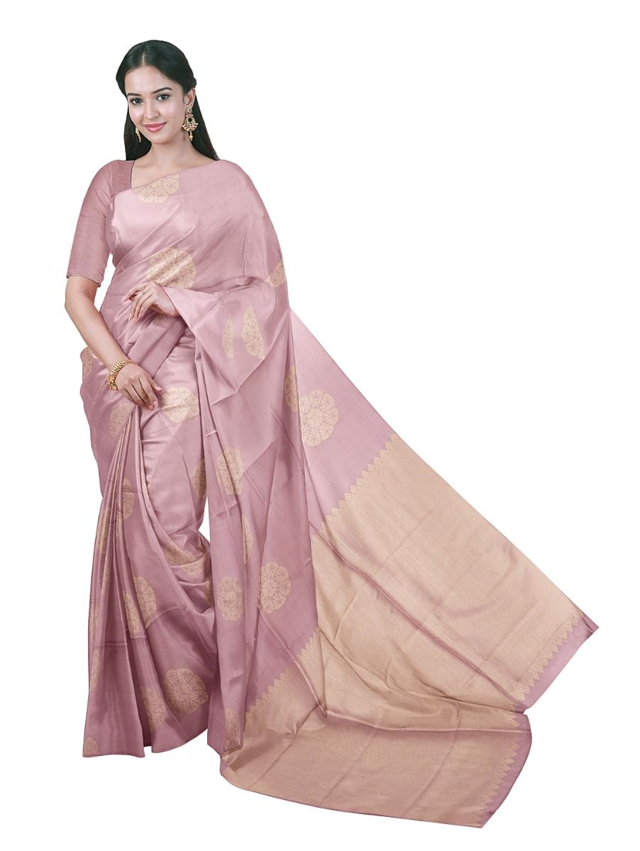 Gracecharm Art Soft Silk Round Floral Medallion Butta with Diagonal Stripes Pallu Saree