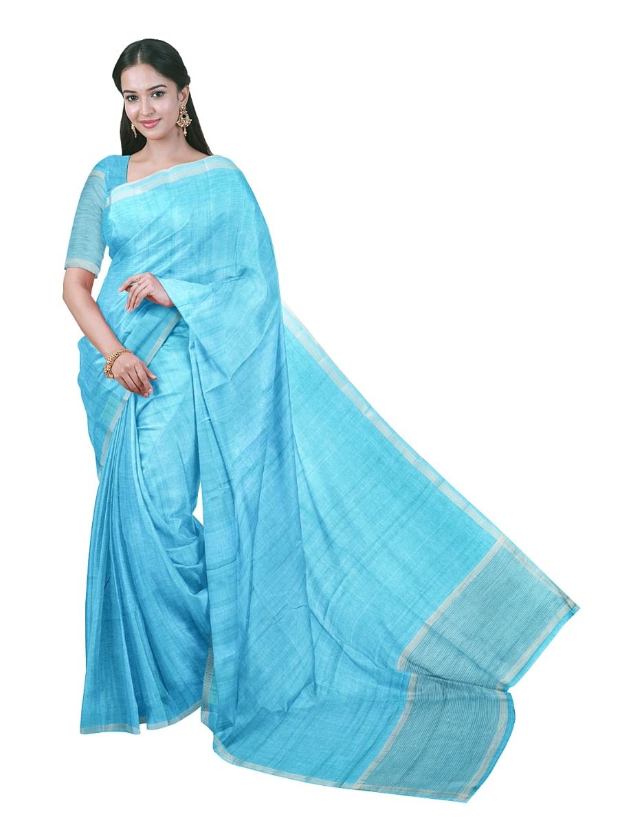 Gracecharm Semi Jute Fine Pinstripe Pallu with Border Saree
