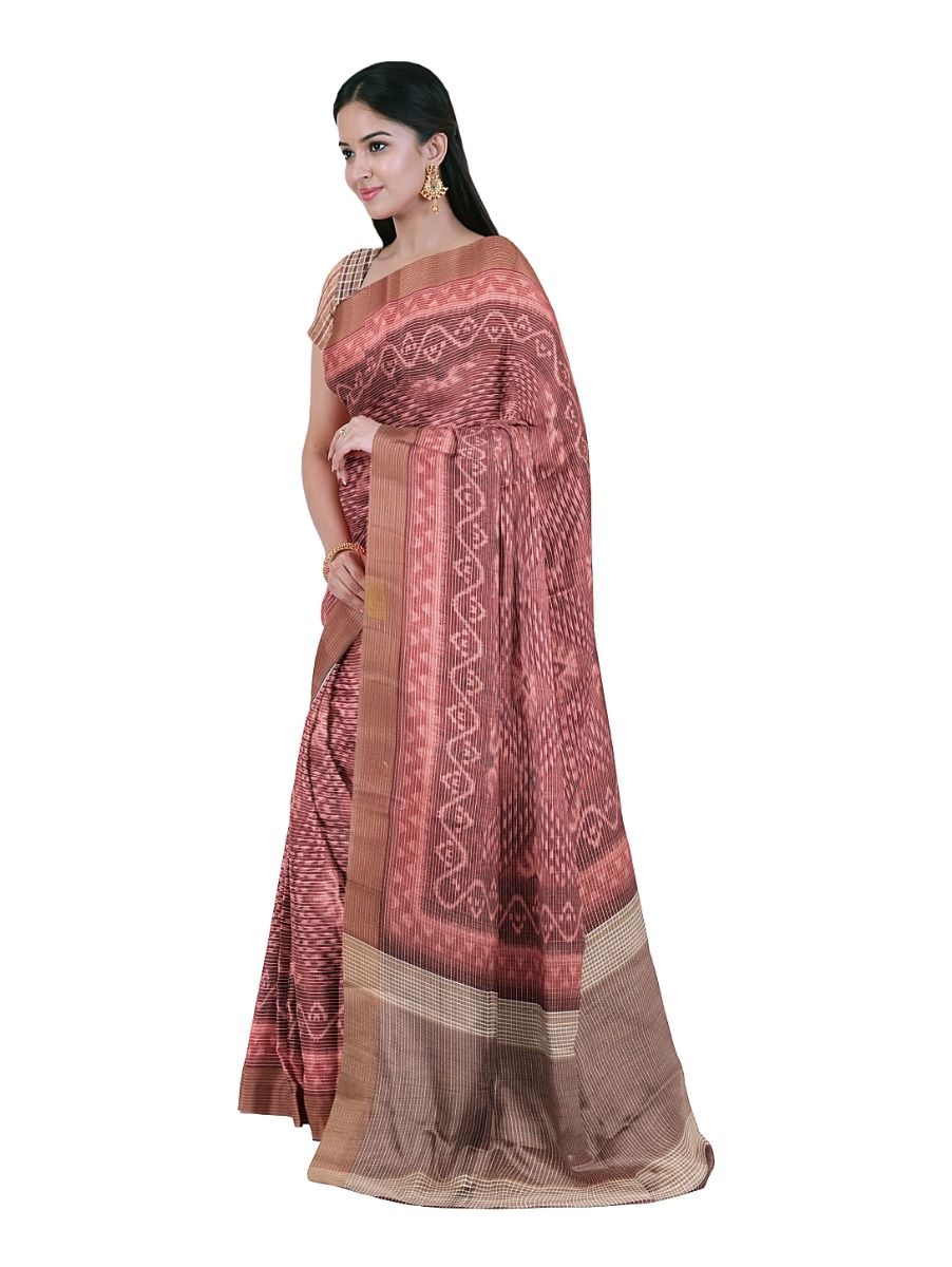 Gracecharm Semi Jute Geometric Diamond Butta with Striped Pallu Border Saree