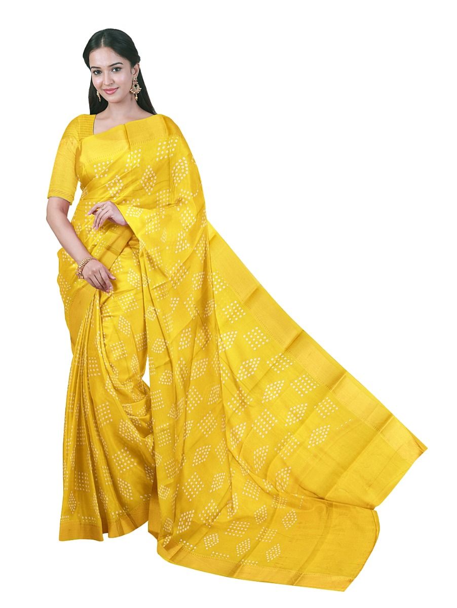 Gracecharm Elegant Chanderi Cotton Bandhani Diamond Butta Saree