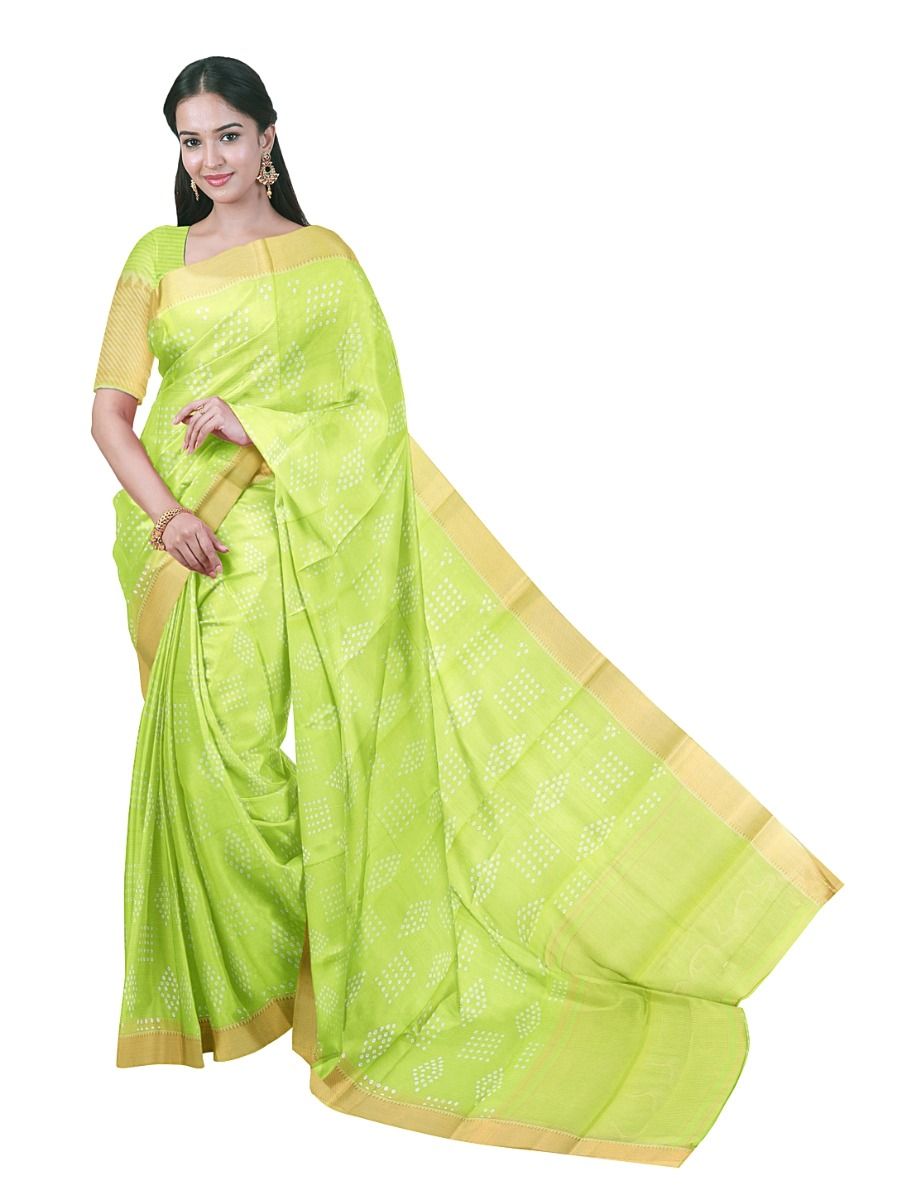 Gracecharm Elegant Chanderi Cotton Bandhani Diamond Butta Saree