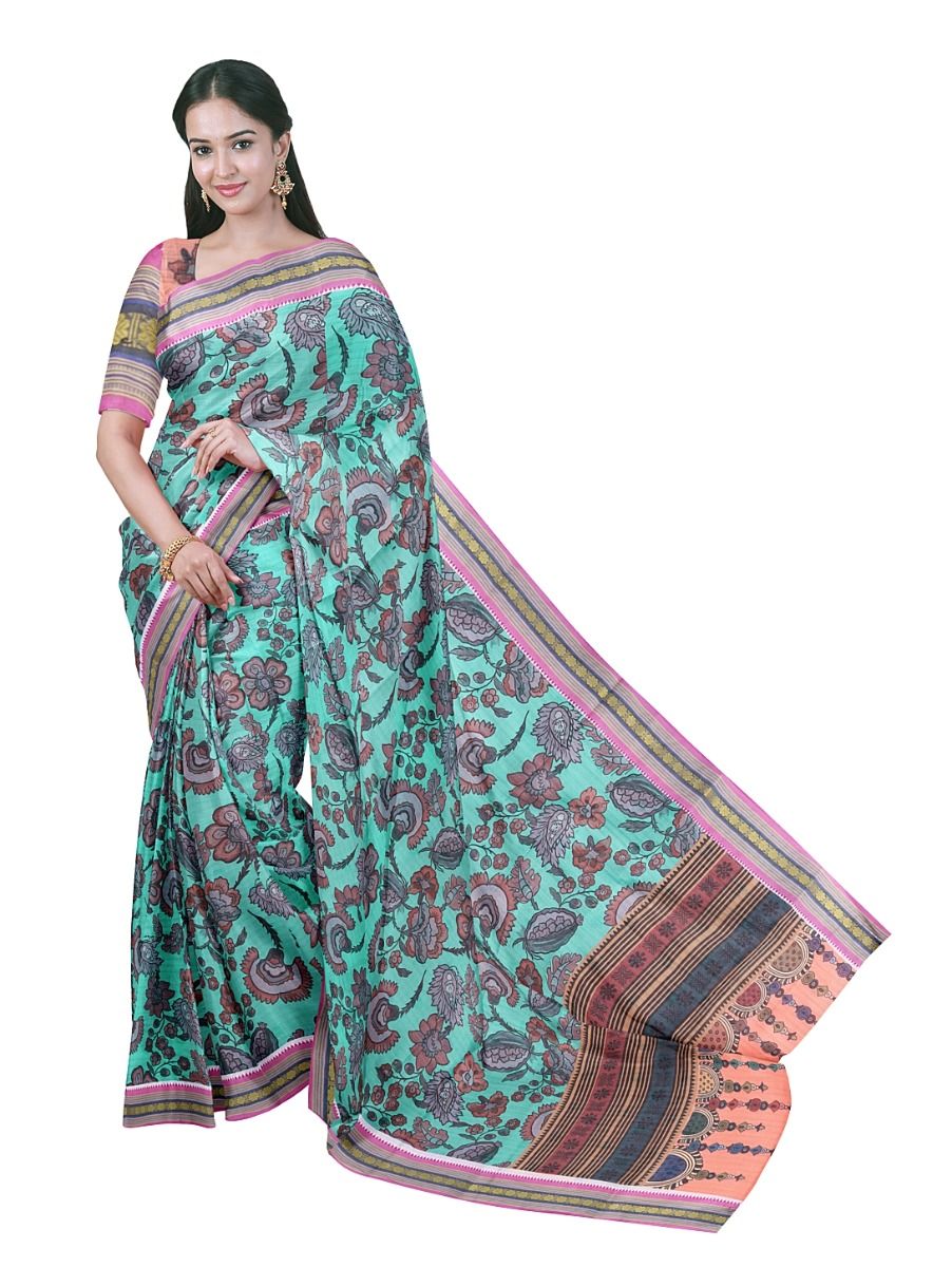 Gracecharm Elegant Chanderi Cotton Floral Vine Print Saree