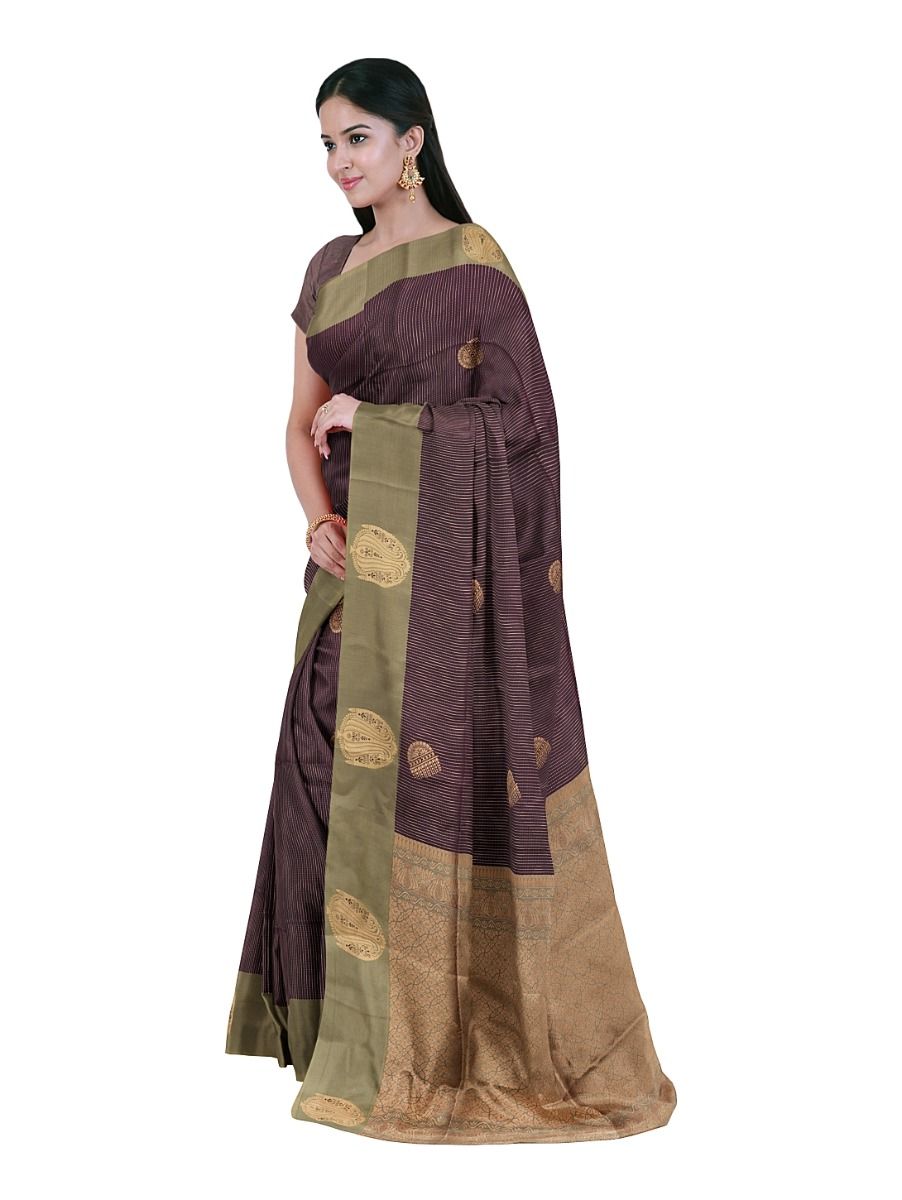 Gracecharm Art Soft Silk Deep Wine Zari Butta Contrast Border Saree