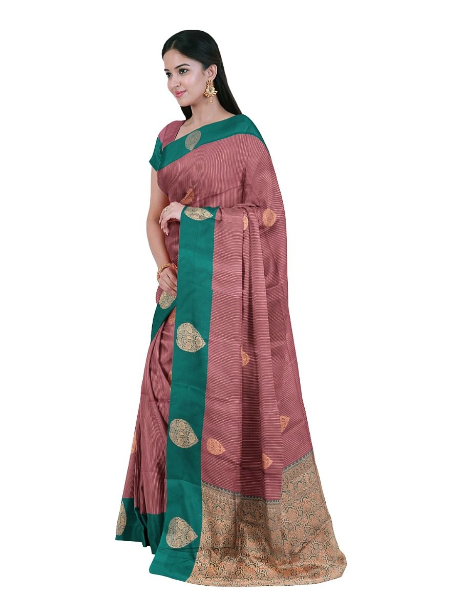 Gracecharm Art Soft Silk Dusty Rose Ornamental Butta Contrast Border Saree